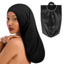 Fittia Long XL Silk Satin Bonnet for Braids, Dreadlocks for Curly Hair Sleeping, Large Silk Sleep Cap for Black Women Men Frizzy Hair