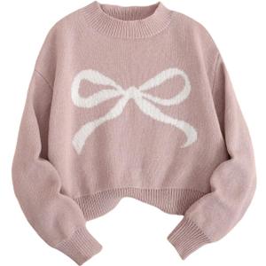 SOLY HUX Girl's Cute Bow Sweaters Kids Crew Neck Long Sleeve Fall Winter Pullover Sweater Jumper Tops