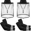 Ramede 4 Pcs Mosquito Net Hat & Arm Sleeve Safari Head Mesh Hat Sun Protection Arm Cover for Fishing Gardening Outdoor(Black) (Black)