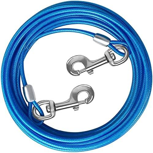 HaiYUAN 10/15/20/25/30 FT Dog Tie Out Cable - Steel Wire Dog Runner with Durable Clips for Outside Lead - Blue - Up to 165 lbs