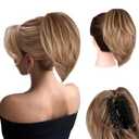 10 Inch Short Ponytail Extension - Clip in Ponytail Hair Extensions, Straight Pony Tails Hair Extensions, Synthetic Claw Clip Ponytail Extension for Women (Color: Light Brown Mixed Blonde)