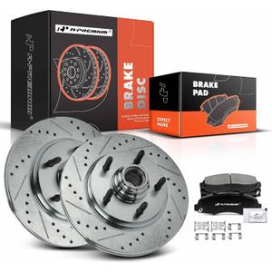 A-Premium 12.13 inch (308mm) Front Drilled and Slotted Disc Brake Rotors + Ceramic Pads Kit Compatible with Select Ford and Lincoln Models - F-150 2000-2003 (RWD), Lincoln Blackwood 2002, 6-PC Set