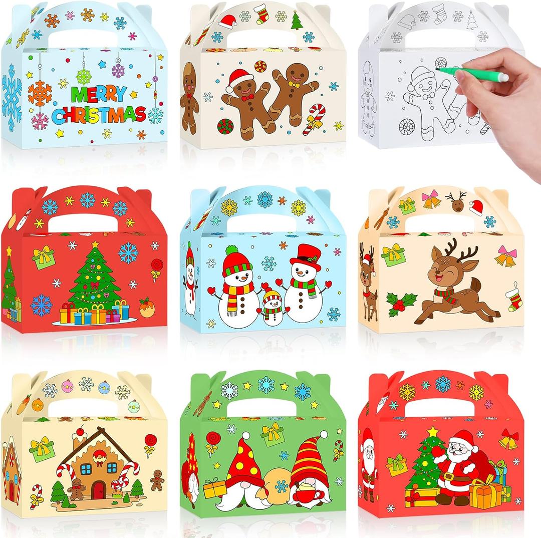 Tenceur 48 Pcs DIY Christmas Treat Boxes Color Your Own Paintable Goodie Party Favor Boxes 6.3 x 3.7 x 3.1 Inch Coloring Holiday Xmas Container Candy Box for Party Favor Supply