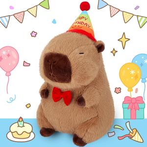 Achwishap Capybara Plush,Happy Birthday Capybara Stuffed Animal,Cute Plushies Capybaras Plush Toys,Kawaii Plushie Stuffed Toy with Birthday Hat Plushie for Kids Adults Birthdays Gifts,Brown 12