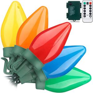 C7 Bulbs Christmas String Lights with Remote - 50 LED 26ft Battery String Lights - Fairy Christmas Lighting for Outdoor Yard Wreath House Party Xmas Tree Christmas Decorations - Multi Color