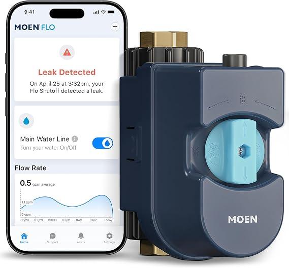 Moen Flo Shutoff, 3/4" Automatic Water Leak Detector & Shutoff, 900-001
Automatic Shutoff, Leak Detection, MicroLeak Tests, Monitors Flow, Pressure, Wi-Fi App Control
