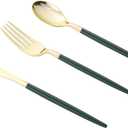 Goodluck 90 PCS Green Gold Plastic Silverware Set for 30 Guests,30 Knives, 30 Forks and30 Spoons, Food-grade material free of BPA, Gold Plastic Cutlery Ideal for Weddings, Birthdays, Graduation