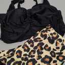 B2prity Women's Tankini Swimsuit Tummy Control Ruched Two Piece Bathing Suit Push Up Modest Swim Suits with Shorts, Black,leopard Print, Large