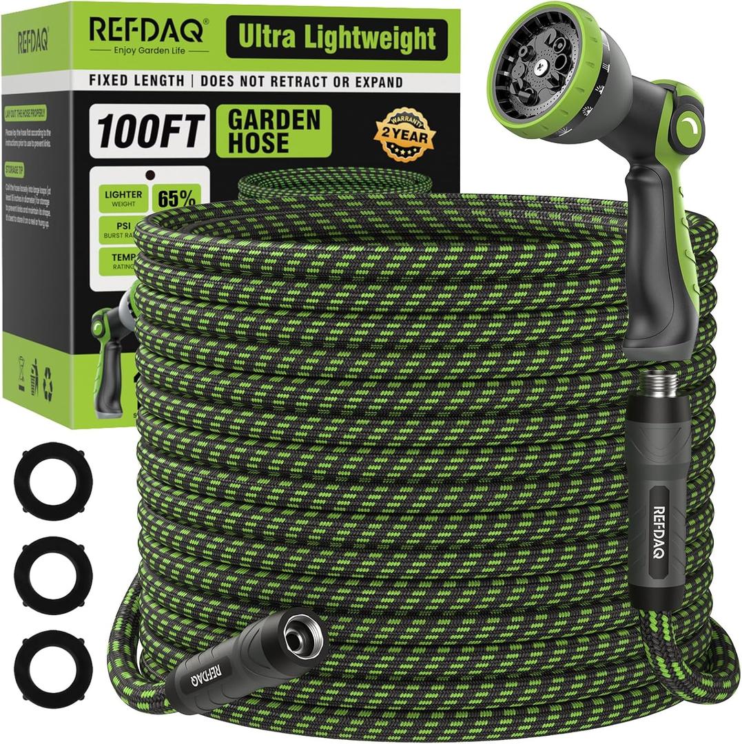 Garden Hose, Flexible Ultra Lightweight Durable, Kink-Free Water Hose with 10 Function Sprayer - Non-Shrinking, Easy to Store, All-Weather, High-Pressure (100 FT)
