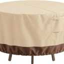 Vailge Round Patio Furniture Covers, 100% Waterproof Outdoor Table Chair Set Covers, Anti-Fading Cover for Outdoor Furniture Set, UV Resistant (Beige&brown, 84"DIAx28"H)