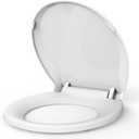 17 inch Round Toilet Seat Slow Close, White Color Polypropylene Toilet Seat Cover with Never Loosen Durable Lid, Quiet and Easy to Install & Clean
