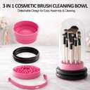 2 x Makeup Brush Holder Cleaner, 3 in 1 Silicone Makeup Brush Cleaning Bowl with Drying Rack, Detachable Brush Organizer for Brushes, Sponges & Puffs, Black and Pink