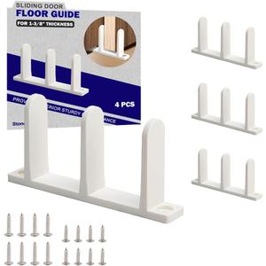 Sliding Closet Door Floor Guide, ABS Sliding Closet Door Hardware for 1-3/8" Thick Door, White Closet Door Guides for Cabinet Floor with Screws, 4 Packs