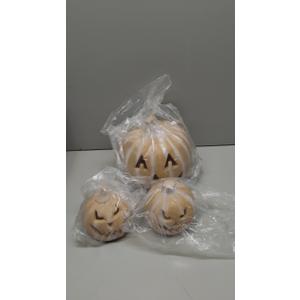 3 Pcs Large Halloween Light up Pumpkin Fall Home Decorations Plastic Terracotta Pumpkins 5''- 9'' Jack O' Lantern Outdoor Indoor Battery Operated Lighted Pumpkin with Spooky Face