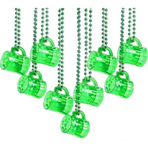 4E's Novelty St Patricks Day Shot Glasses Bead Necklaces, Pack of 12  Green Irish Gifts Party Favors Supplies, St Patricks Day Accessories for Adults (Transparent Green With Shamrock)