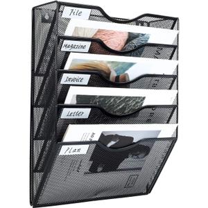 PAG Hanging Wall File Holder Mail Organizer Wall Mount Document Letter Rack, 5-Tier, Black