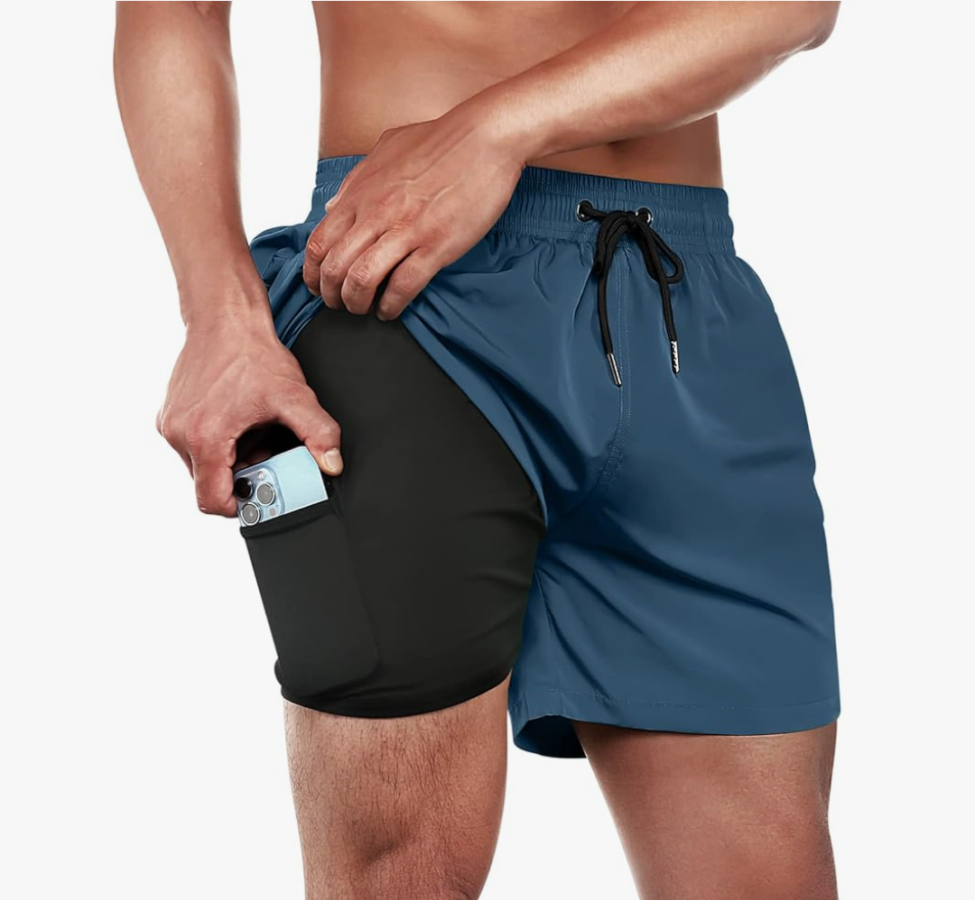 BRISIRA Mens Swim Trunks Swim Shorts Quick Dry 5 inch Inseam Beach Shorts with Compression Liner and Zipper Pocket