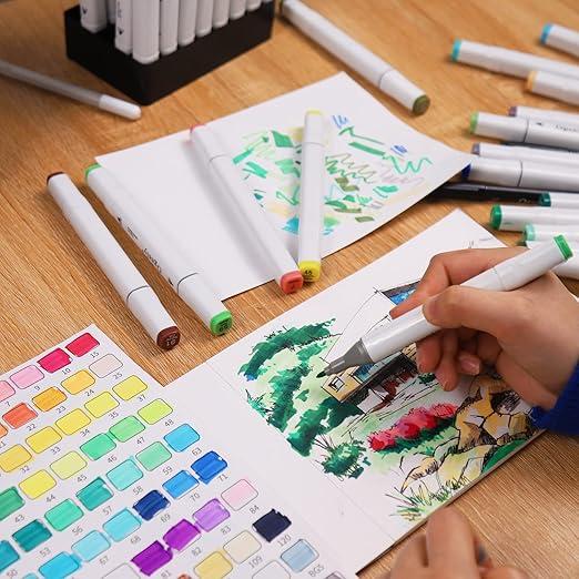 Ogeely Alcohol Markers, 60 Color Dual Tip Art Marker for Kids Adults, Permanent Sketch Markers for Artists, with Organizing Case