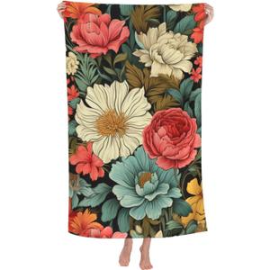 Boho Floral Beach Towel Microfiber Sand Free Vintage Flower Towels for Girls Women Quick Dry Ultra Absorbent Super Soft Pool Travel Swim Bath Shower Towel 52x 32 (One Size)