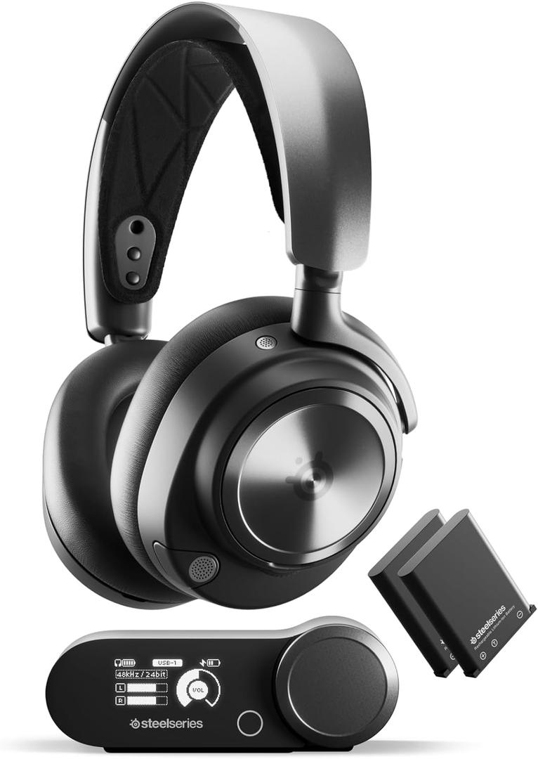 SteelSeries Arctis Nova Pro Wireless 61520 Gaming Headphones, Wireless, Sealed, High Resolution Active Noise Canceling, Compatible with PC, PS5, PS4, Switch, Hi-Fi Sound, Black, Adjustable