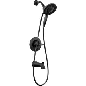 Delta Arvo 14 Series Matte Black Bathtub Shower Faucet Set with In2ition 2-in-1 Dual Shower Head with Handheld Spray Combo, Valve Trim Kit, Matte Black 144840-BL-I (Valve Included)