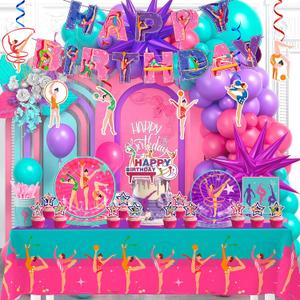 155pc Gymnastics Birthday Party Decorations,10 Guests Gymnastics Party Tableware Set Gymnastics Plates and Napkins Cups Tablecloth Balloons Banner etc Gymnastics Birthday Party Supplies