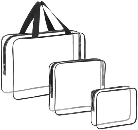 opasyo 3 Pack Clear Toiletry Bag, Clear Travel Bags for Makeup, Portable Travel Makeup Pouch with Zipper, PVC Waterproof Cosmetic Organizer, TSA Approved Organizer for Airport Airline Compliant 3Pcs