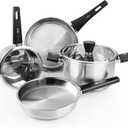 Meythway Stainless Steel Pots and Pans Set Non Toxic, 6PCs Kitchen Cookware Sets with Stay-Cool Handles, Non-Stick, Dishwasher Safe&Compatible with All Stovetops (Gas,Electric&Induction)