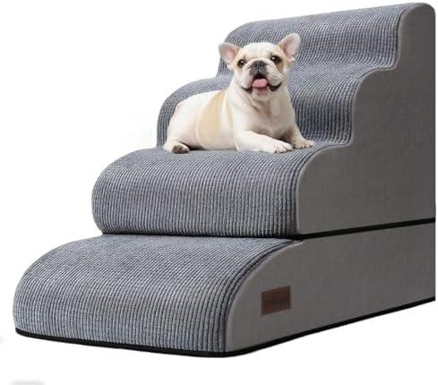 4-Step Dog Stairs and Ramp for Beds or Couches – Non-Slip Sturdy Pet Steps for Small Dogs and Cats, 21" H, Grey