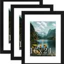 Picrit 16x24 Picture Frame 3 Pack, Black Poster Frame, Display Poster 12 x 18 with Mat or 16 x 24 without Mat for Horizontal or Vertical Wall Mounting