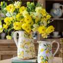 Vintage Lemon Ceramic Vase with Handle, Retro Ice Glazed Crack Farmhouse Pitcher Vase for Home Decor, Living Room, Shelf, Office, Rustic Table Centerpiece 9 Inch