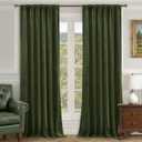 LAMIT 90 Inches Velvet Curtains for Living Room, Olive Green Thermal Insulated Blackout Curtains Luxury Room Darkening Back Tab and Rod Pocket Window Drapes for Bedroom, 2 Panels, 52 x 90 Inch