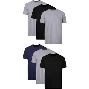 Hanes Men's Cotton, Moisture-Wicking Crew Tee Undershirts, Multi-Packs (Large, Black/Grey/Blue Assorted - 6 Pack)