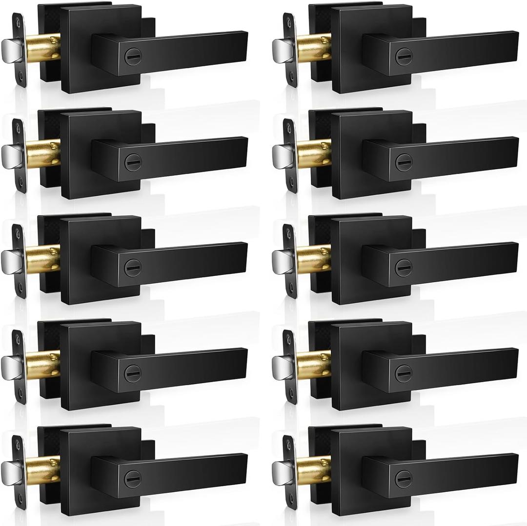 10 Pack Modern Black Door Handles Privacy Door Levers Black Door Knobs Interior Heavy Duty Reversible Door Locks Keyless Square Interior Door Handle
