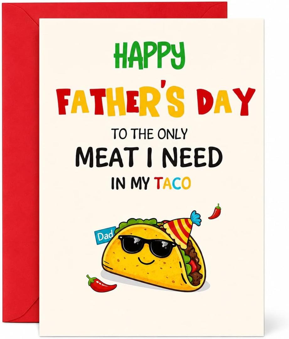 4 x jijAcraft Funny Taco Fathers Day Card for Husband from Wife,5 x 7 Inch Happy Fathers Day Greeting Card with red Envelope, Cute Romantic Fathers Day Gift for Him