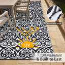 OLANLY Outdoor Rug Waterproof 6x9 ft Clearance, Reversible Outdoor Plastic Straw Rug with Floral Pattern, RV Mat for Patio, Camping, Balcony, Deck, Backyard, Black & White