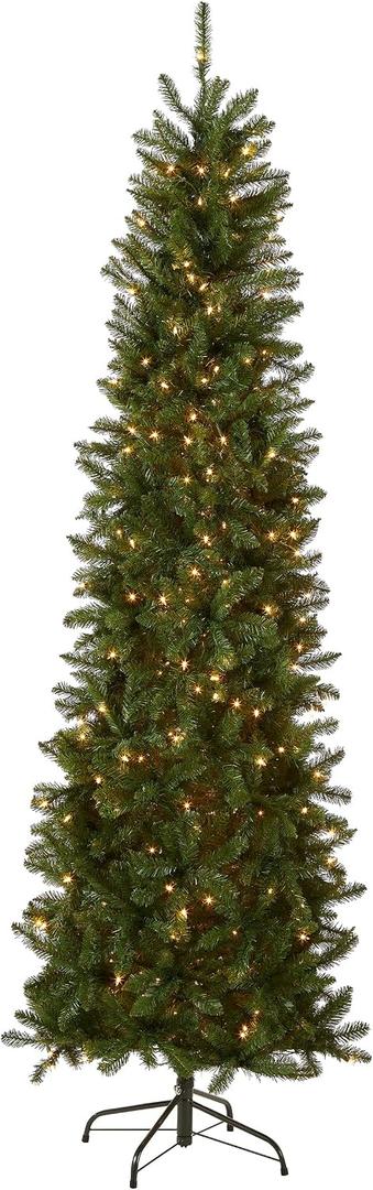 National Tree Company 9 ft Pre-Lit Kingswood Fir Slim Artificial Christmas Tree, 500 Clear Lights, 1,443 Tips, Includes Stand, Green