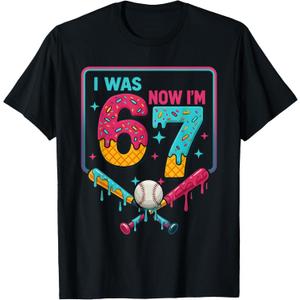 I was 6 Now Im 7 Ice Cream Drip Baseball for Men Women Kids T-Shirt, S, Youth, Blac