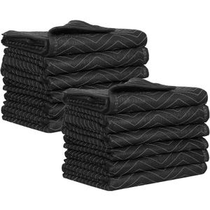 Moving Packing Blankets - Ultra Thick Pro - 72" x 40"(27lb) - Professional Quilted Shipping Furniture Pads Black,12 Pack