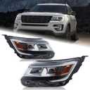 Pair W/O LED Module Chrome Bezel LED Headlights Assembly Compatible with 2016-2019 Ford Explorer Sport/Limited/XLT/Platinum 7-PIN FB5-Z130-08N FB5-Z130-08B FO2518130