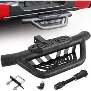 Double Layer Tow Hitch Step for 2" Hitch Receiver, Carbon Steel with Dual-Stage Black Powder Anti-Slip Trailer Hitch Step Universal Fit for Trucks SUV Car Van