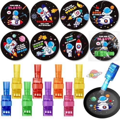 SpringFlower Valentines Day Gifts for Kids, 28 Pack Valentines Day Cards for Kids School with LED Finger Lights Toys, Valentines Day Gards for Classroom Exchange, Party Favors Prizes for Kids