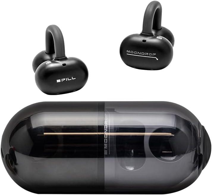 Moondrop Pill Open Ear Headphones Bluetooth 6.0 OWS Hanging Earphones IPX4 Open Ear Clip Wireless Earbuds Built-in AI ENC MD-0WS-003 (Black)
