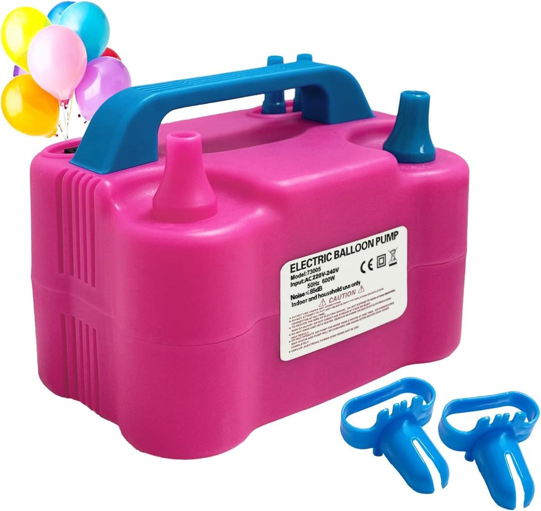 Electric Balloon Pump,110V 600W Portable Dual Nozzles Balloon Pump,Air Pump Balloon Blower for Party Decorations with Tying Tool(Rose Red)