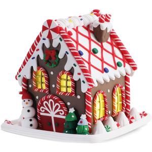 Tobiwibby Gingerbread Christmas Decorations, 5 Inch Gingerbread House,Battery Powered Christmas Cottage LED Gingerbread House Decorations, Desktop Decor, Home Ornaments Christmas Decor Indoor