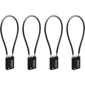 RESET-201 (4 Pack) 4 Digit Combination Padlock with 12 inch (30cm) Flexible Cable, Long Lock, Cable Lock for Trash Can, Locker, Luggage, Suitcase, Gun, Pistols, Helmet, 5mm Diameter, Black