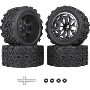 RC Station 12mm Hex RC Wheels and Tires 1/10 Scale RC Truck Tires and Wheels for Traxxas Rustler Stampede 2wd 4x4 vxl Hoss E-Revo Redcat Volcano EPX RIAARIO AMORIL Tires and Wheels Preglued 4PCS