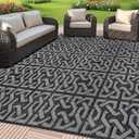 SAND MINE Reversible Mats, Plastic Straw Rug, Modern Area Rug, Large Floor Mat and Rug for Outdoors, RV, Patio, Backyard, Deck, Picnic, Beach, Trailer, Camping (9' x 12', Black & Grey)