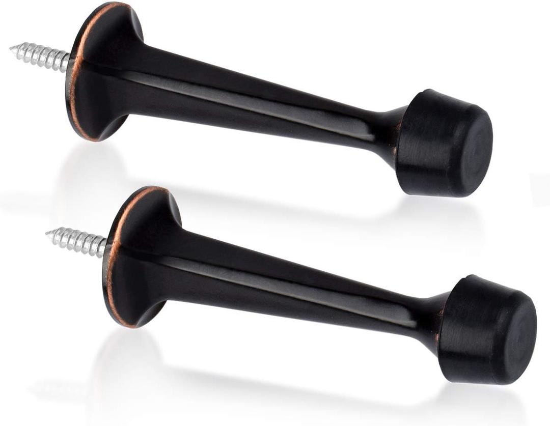 2 Pack Solid Rigid Door Stops - Heavy Duty Door Stoppers Wall Protector with Soft Rubber Tips, Oil Rubbed Bronze