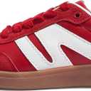 LUCKY STEP Women Classic Retro Gum Sole Fashion Sneakers Casual Tennis Skate Shoe Genuine Leather Walking Footwear Anti Slip Trainers(Red, 8)